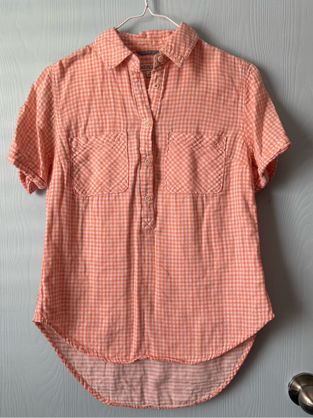 Merona Coral and White Gingham Shirt